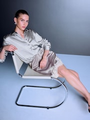 Silver Satin Long Sleeve Shirt - Image 3 of 8