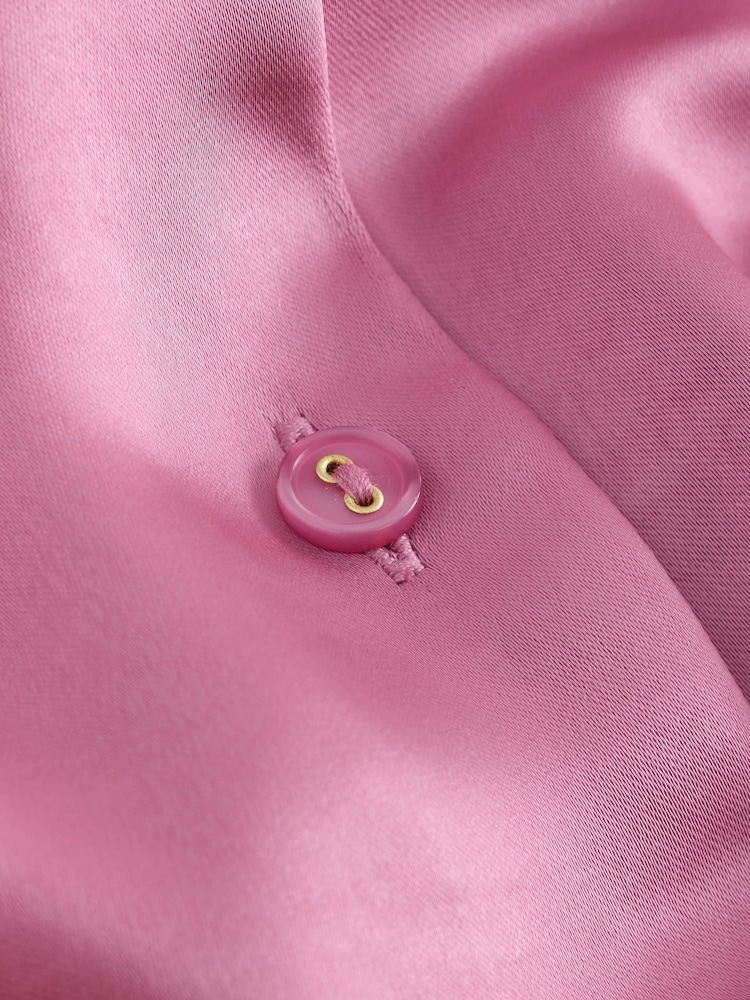 Pink Satin Long Sleeve Shirt - Image 2 of 3 Pink Satin Long Sleeve Shirt - Image 2 of 3