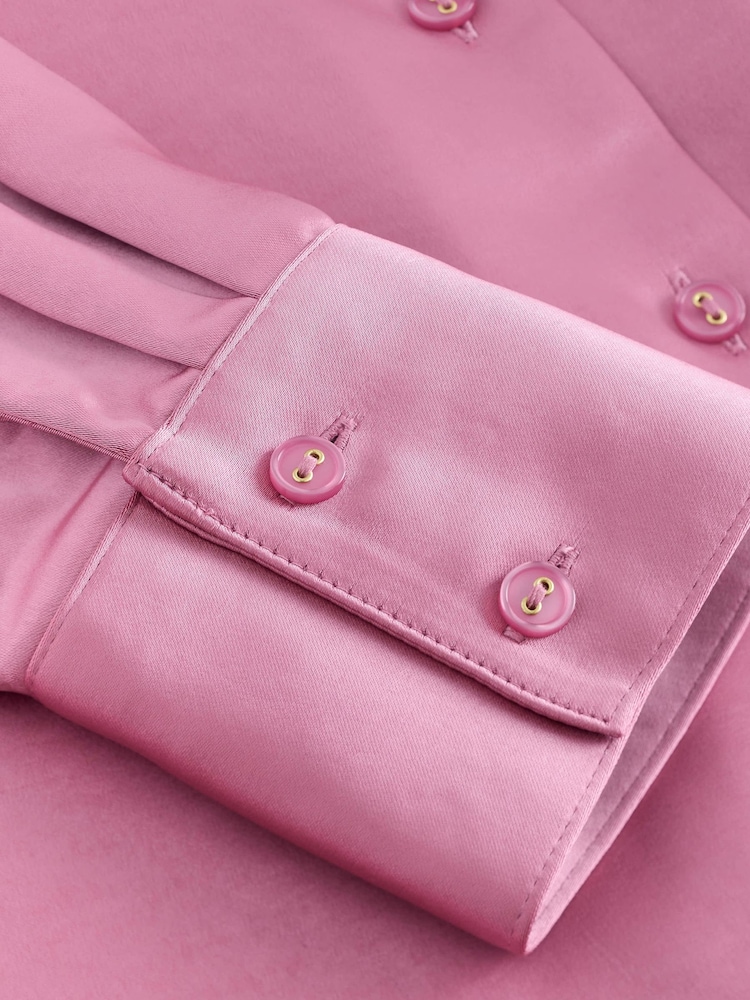 Pink Satin Long Sleeve Shirt - Image 3 of 3 Pink Satin Long Sleeve Shirt - Image 3 of 3