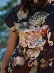 Ashmolean Museum x Next Wine Floral Print Satin Short Sleeve T-Shirt - Image 4 of 7