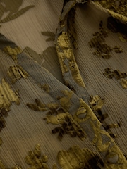 Olive Green Flocked Velvet Floral V-Neck Long Sleeve Shirt - Image 8 of 8