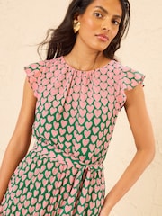 Love & Roses Pink Geo Heart Flutter Sleeve Pleated Midi Dress - Image 2 of 4