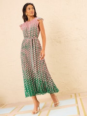 Love & Roses Pink Geo Heart Flutter Sleeve Pleated Midi Dress - Image 3 of 4