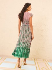 Love & Roses Pink Geo Heart Flutter Sleeve Pleated Midi Dress - Image 4 of 4