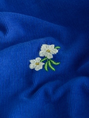 Cobalt Blue Floral Embroidered Corduroy Peplum Long Sleeve Blouse - Image 7 of 8