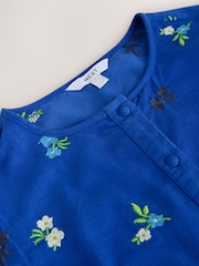 Cobalt Blue Floral Embroidered Corduroy Peplum Long Sleeve Blouse - Image 8 of 8
