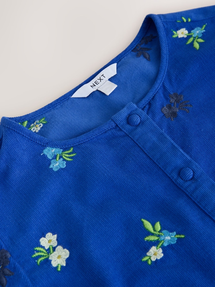 Cobalt Blue Floral Embroidered Corduroy Peplum Long Sleeve Blouse - Image 8 of 8 Cobalt Blue Floral Embroidered Corduroy Peplum Long Sleeve Blouse - Image 8 of 8
