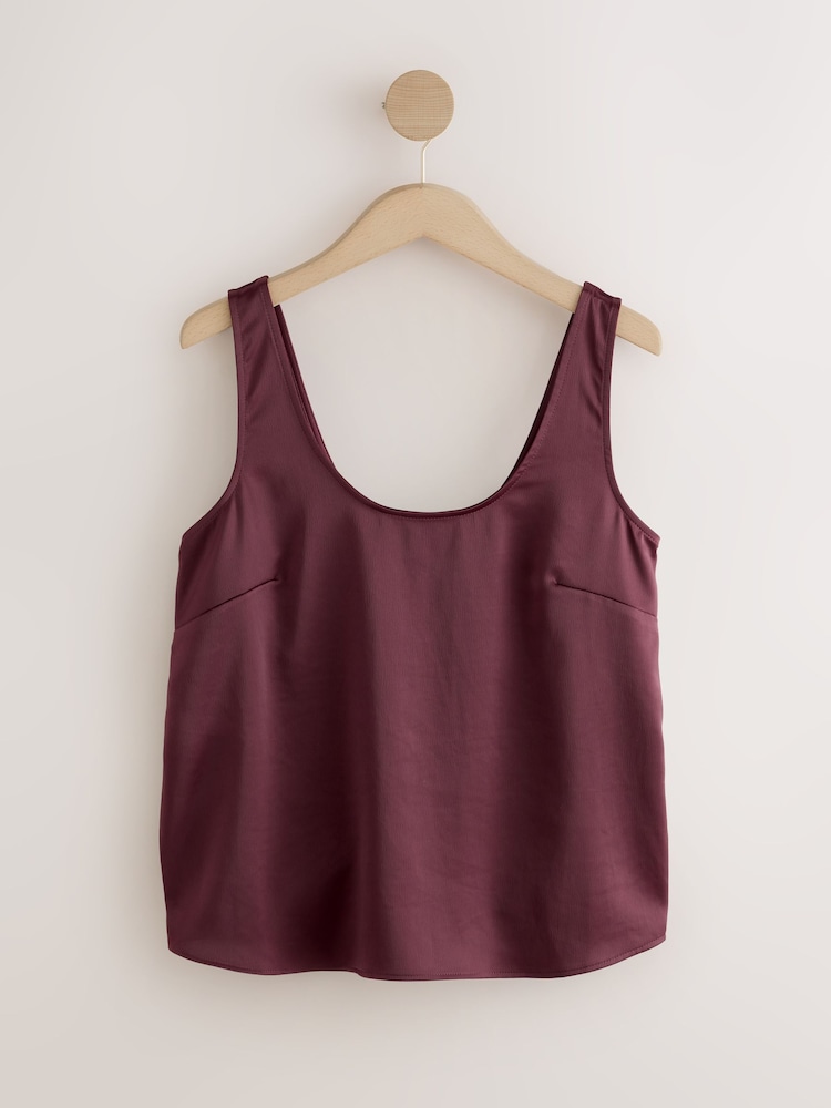 בורדו - Satin Scoop Neck Cami Top - תמונה 1 מתוך 3
