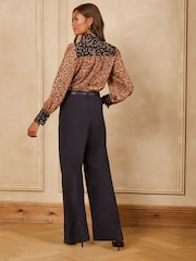 Love & Roses Brown Petite Contrast Spot Pussybow Jumpsuit - Image 4 of 5