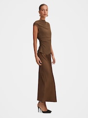 Forever New Brown Aurora 2 In 1 Slip Midi Dress - Image 4 of 4