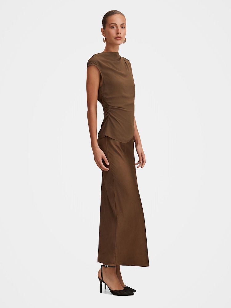 Forever New Brown Aurora 2 In 1 Slip Midi Dress - Image 4 of 4