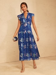 Azul cobalto - Love & Roses Metallic Dropped Waist Midi Dress - Imagen 1 de 5