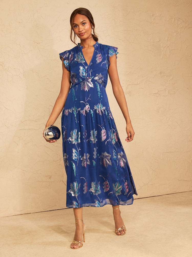 Azul cobalto - Love & Roses Metallic Dropped Waist Midi Dress - Imagen 1 de 5