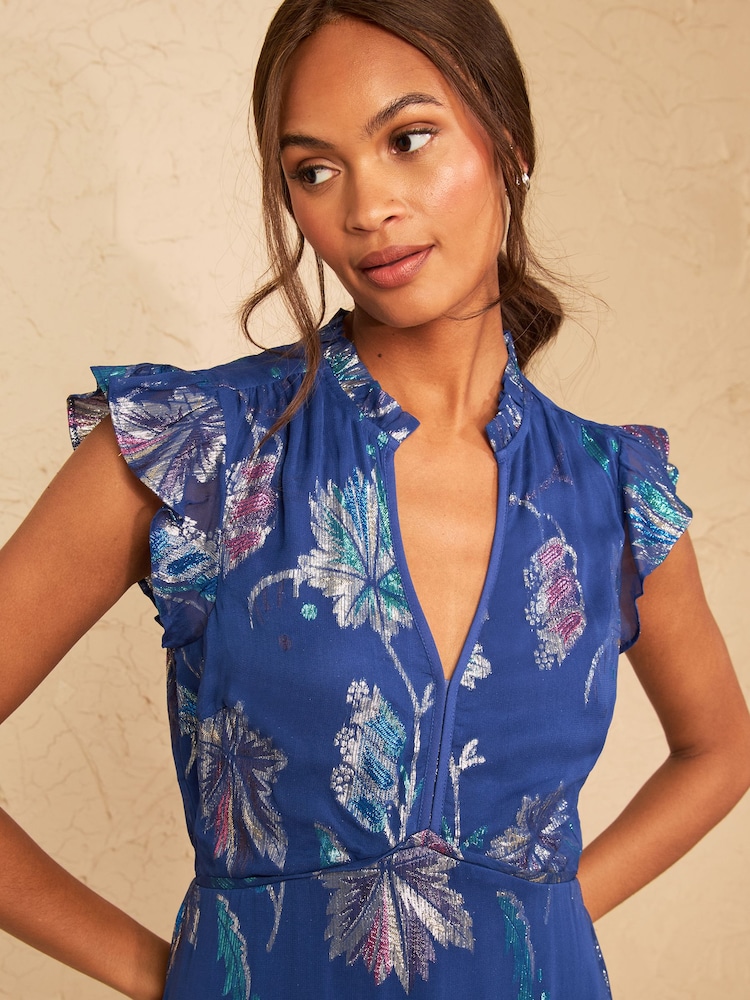 Azul cobalto - Love & Roses Metallic Dropped Waist Midi Dress - Imagen 2 de 5