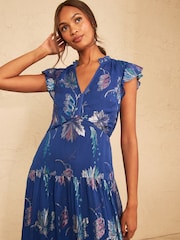 Azul cobalto - Love & Roses Metallic Dropped Waist Midi Dress - Imagen 3 de 5