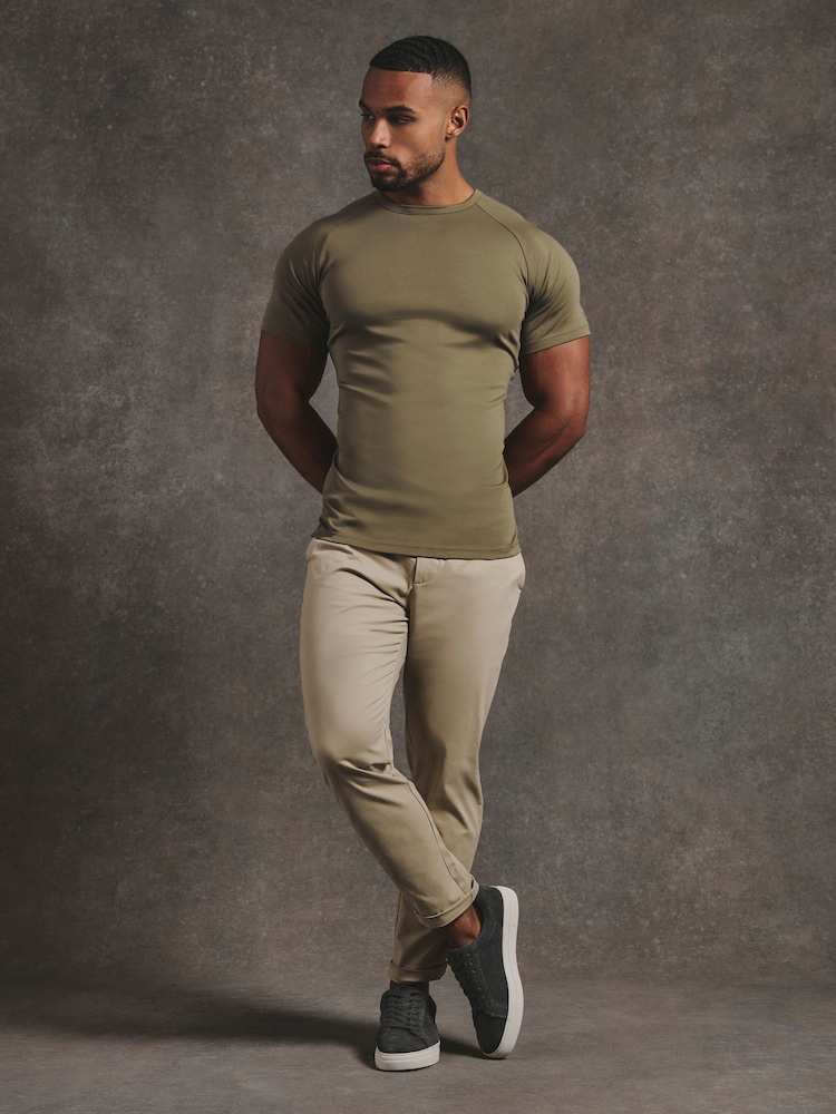 Tailored Athlete Green Muscle Fit Mercerised Cotton T-Shirt - Image 1 of 7 Tailored Athlete Green Muscle Fit Mercerised Cotton T-Shirt - Image 1 of 7