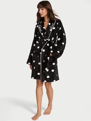 Victoria's Secret Black Polka Dots Fluffy Robe - Image 1 of 2