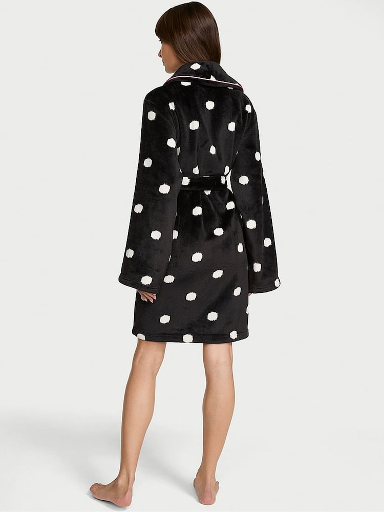 Victoria's Secret Black Polka Dots Fluffy Robe - Image 2 of 2 Victoria's Secret Black Polka Dots Fluffy Robe - Image 2 of 2