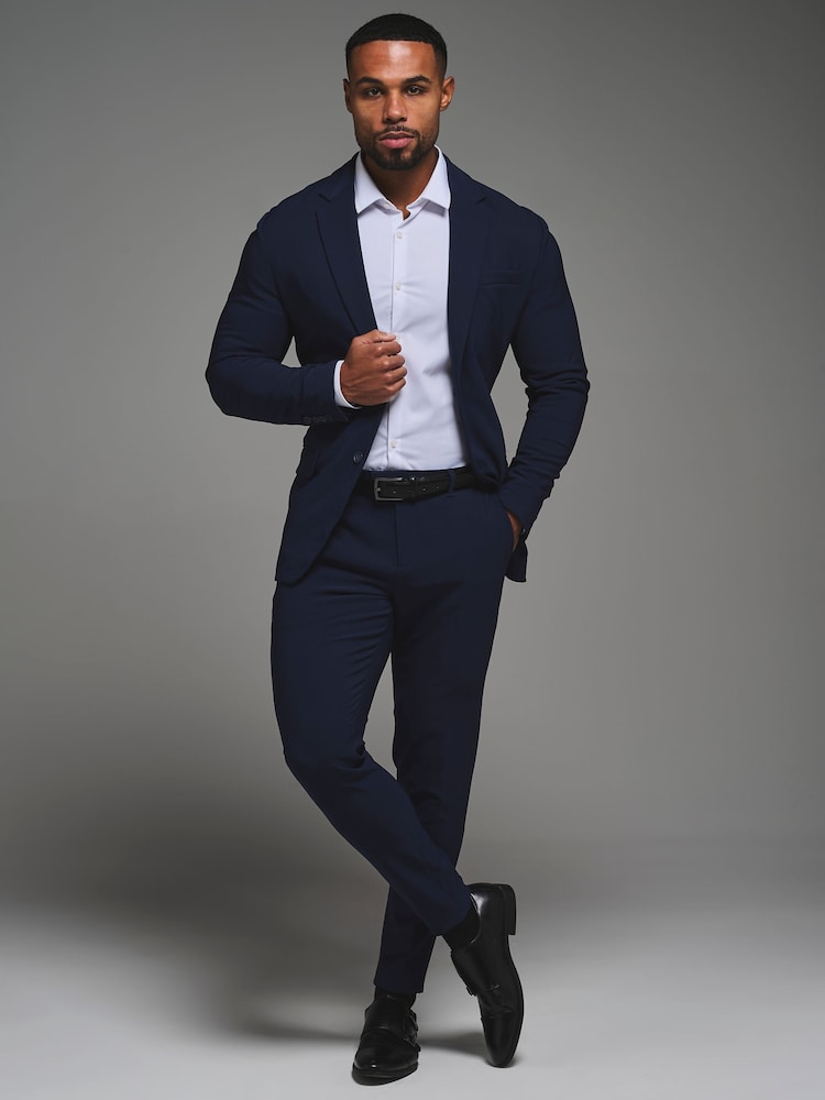 Blå - Skräddarsydda Athlete Muscle Fit Tech-kostymbyxor - Bild 2 av 6