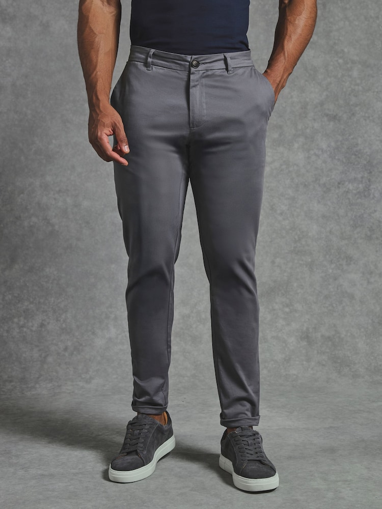 Tailored Athlete Dark Grey Muscle Fit Chino Trousers - Image 1 of 7