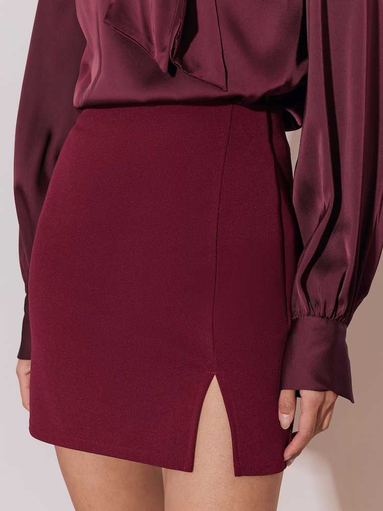Lipsy Burgundy Red Split Side Mini Skirt - Image 2 of 5 Lipsy Burgundy Red Split Side Mini Skirt - Image 2 of 5