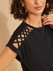 Negro - Love & Roses Cap Sleeve Fringe Midi Dress - Imagen 2 de 5