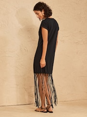 Negro - Love & Roses Cap Sleeve Fringe Midi Dress - Imagen 5 de 5