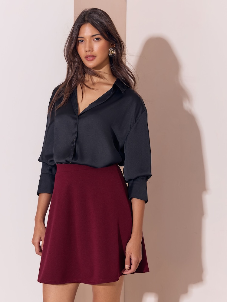 Lipsy Burgundy Red Skater Skirt - Image 1 of 4 Lipsy Burgundy Red Skater Skirt - Image 1 of 4
