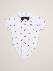 Little Gent Blue Mock Shirt Bear Print Bodysuit Bowtie And Shorts With Braces Outfit Set - Image 4 of 5