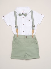 Little Gent Green Mock Shirt Bodysuit Shorts And Bowtie Outfit Set - Image 1 of 3