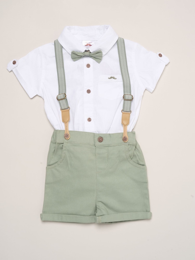 Little Gent Green Mock Shirt Bodysuit Shorts And Bowtie Outfit Set - Image 1 of 3 Little Gent Green Mock Shirt Bodysuit Shorts And Bowtie Outfit Set - Image 1 of 3