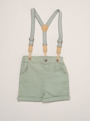 Little Gent Green Mock Shirt Bodysuit Shorts And Bowtie Outfit Set - Image 3 of 3