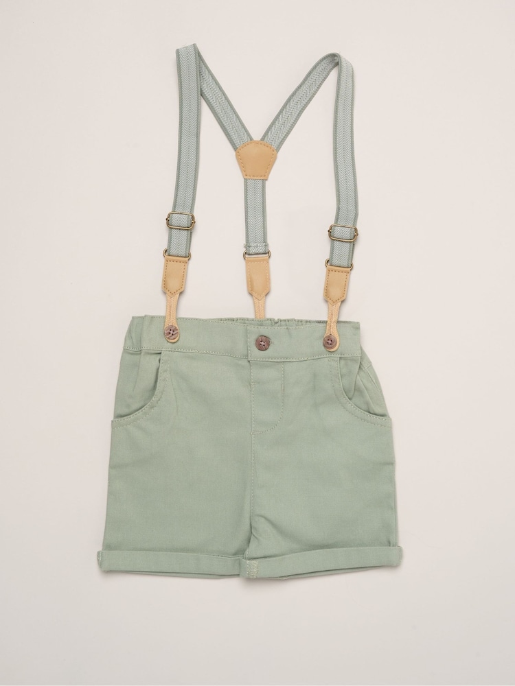 Little Gent Green Mock Shirt Bodysuit Shorts And Bowtie Outfit Set - Image 3 of 3 Little Gent Green Mock Shirt Bodysuit Shorts And Bowtie Outfit Set - Image 3 of 3
