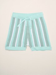 Little Gent Blue Beach Embroidered True Knit Stripe Shirt And Shorts Set - Image 4 of 5