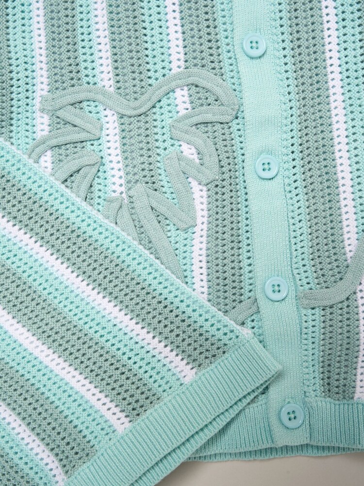 Little Gent Blue Beach Embroidered True Knit Stripe Shirt And Shorts Set - Image 5 of 5