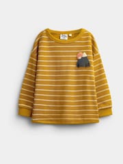 Jojo Maman Bébé Mustard Yellow Mountain Stripe Long Sleeve Appliqué Top - Image 1 of 4