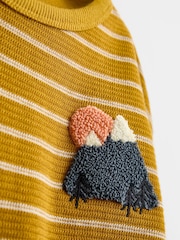 Jojo Maman Bébé Mustard Yellow Mountain Stripe Long Sleeve Appliqué Top - Image 3 of 4