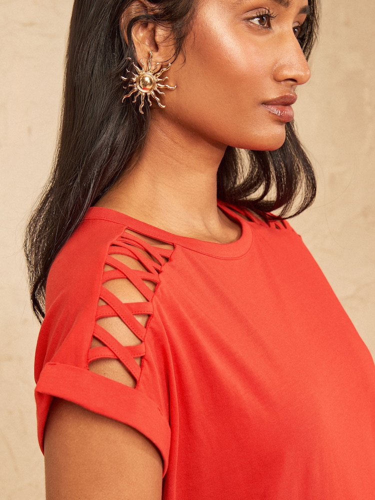 Naranja - Love & Roses Cap Sleeve Fringe Midi Dress - Imagen 2 de 4