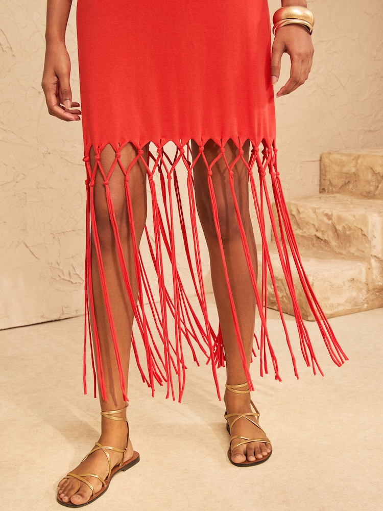 Naranja - Love & Roses Cap Sleeve Fringe Midi Dress - Imagen 4 de 4