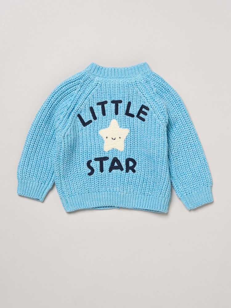 Rock-A-Bye Baby Boutique Blue Little Bear Embroidered Knitted Cardigan - Image 2 of 3