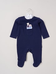 Marineblau - Rock-A-Bye Baby Boutique Sleepsuit With Appliqué Bear With Cloud Pocket - Bild 1 von 3
