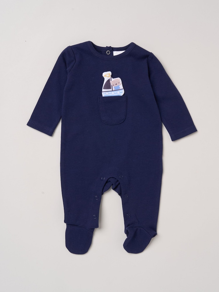 Marineblau - Rock-A-Bye Baby Boutique Sleepsuit With Appliqué Bear With Cloud Pocket - Bild 2 von 3