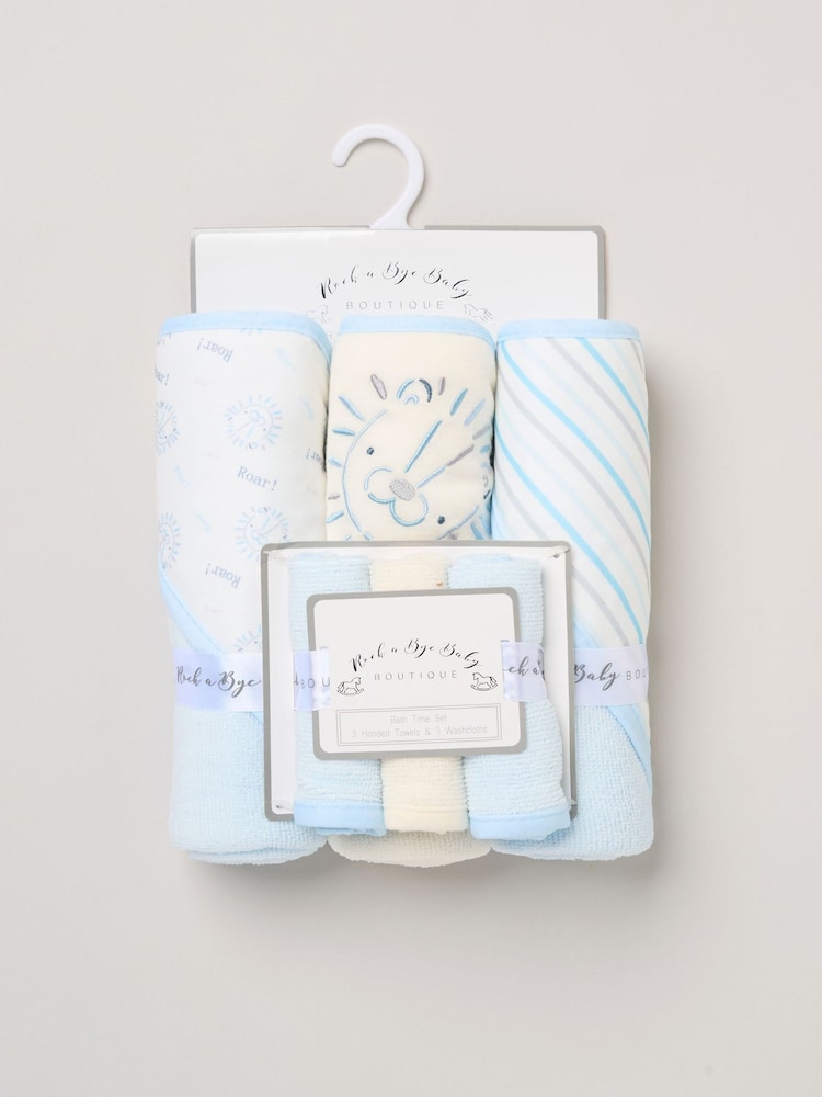 Rock-A-Bye Baby Boutique Baby Blue Hooded Towels And Wash Cloth Set 3 Pack - Image 1 of 3