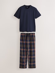 Azul marino - Conjunto de pijama de punto a cuadros de manga corta - Imagen 15 de 19