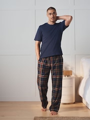 Navy Blue Short Sleeve Cosy Check Jersey Pyjamas Set - Image 2 of 7
