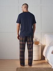 Navy Blue Short Sleeve Cosy Check Jersey Pyjamas Set - Image 3 of 7