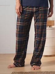 Navy Blue Short Sleeve Cosy Check Jersey Pyjamas Set - Image 4 of 7