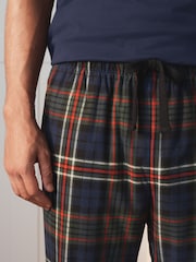 Navy Blue Short Sleeve Cosy Check Jersey Pyjamas Set - Image 7 of 7