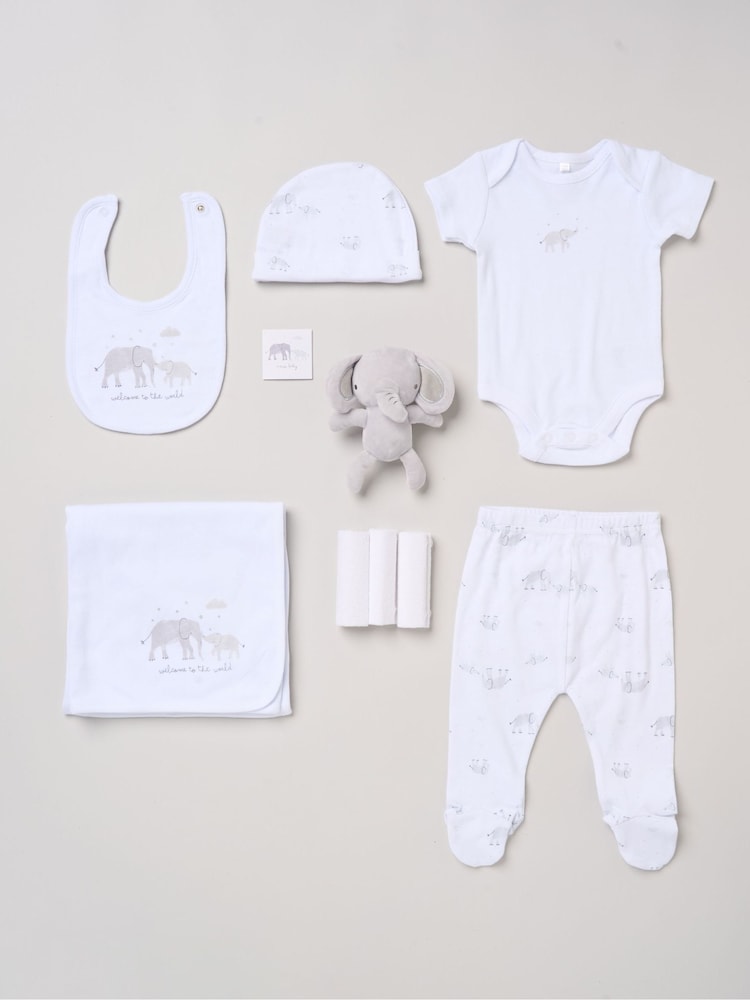 Rock-A-Bye Baby Boutique White - Elephant Print Little Gent Hanging Gift Set 10 Piece - Image 1 of 6