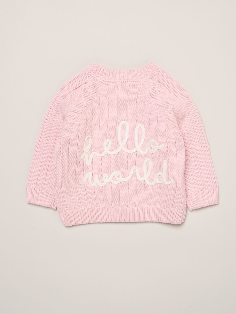 Rock-A-Bye Baby Boutique Light Pink Little Bear Embroidered Knitted Cardigan - Image 2 of 4